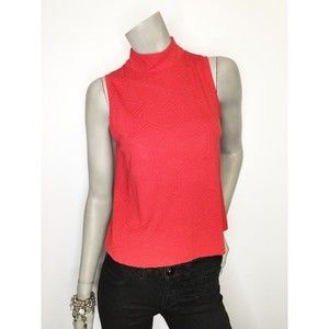 Postmark Anthropologie XS Red Textured Mock Turtleneck Sleeveless Top Shirt Zip